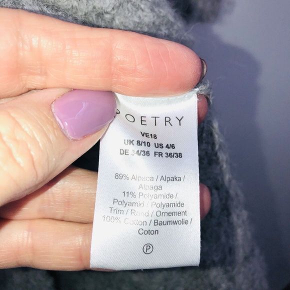 POETRY ALPACA Blend Long Zip Front Cardigan Women’s 4/6 Sweater Gray So Soft - Picture 3 of 9